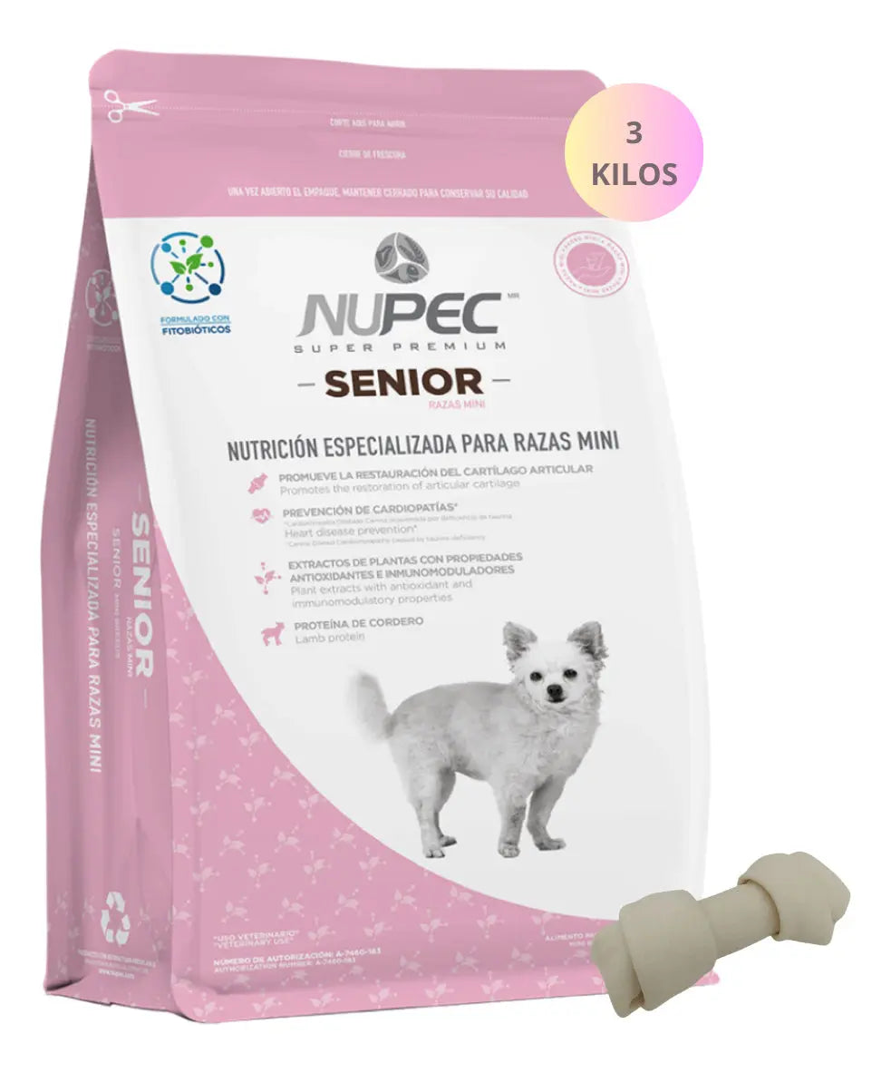 Paquete Croquetas Nupec Senior Raza Mini 3kg + Regalo Nupec Senior Raza Mini