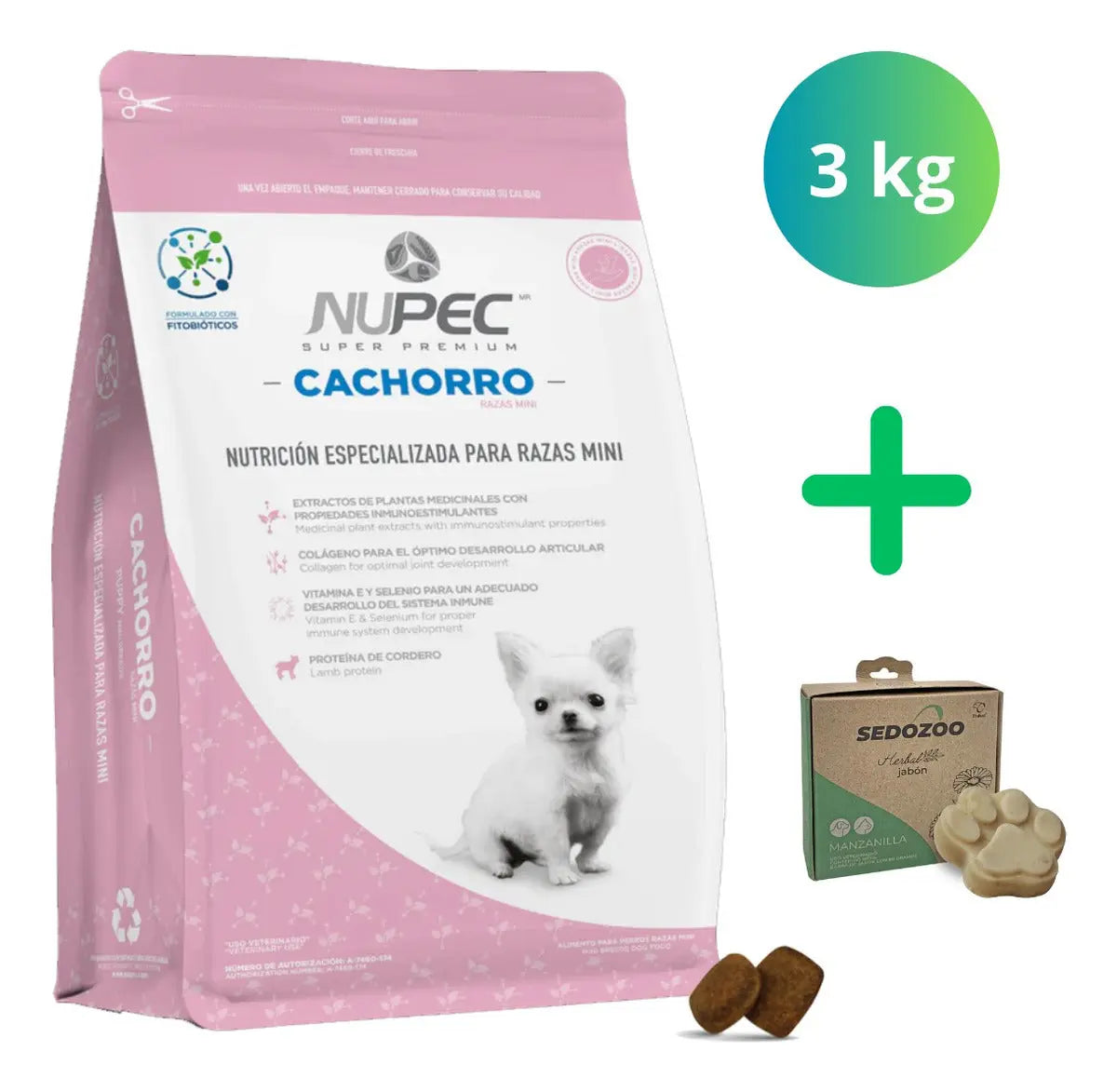 Paquete Nupec Cachorro Raza Mini 3kg + Jabón Sedozoo Herbal Nupec Jabón