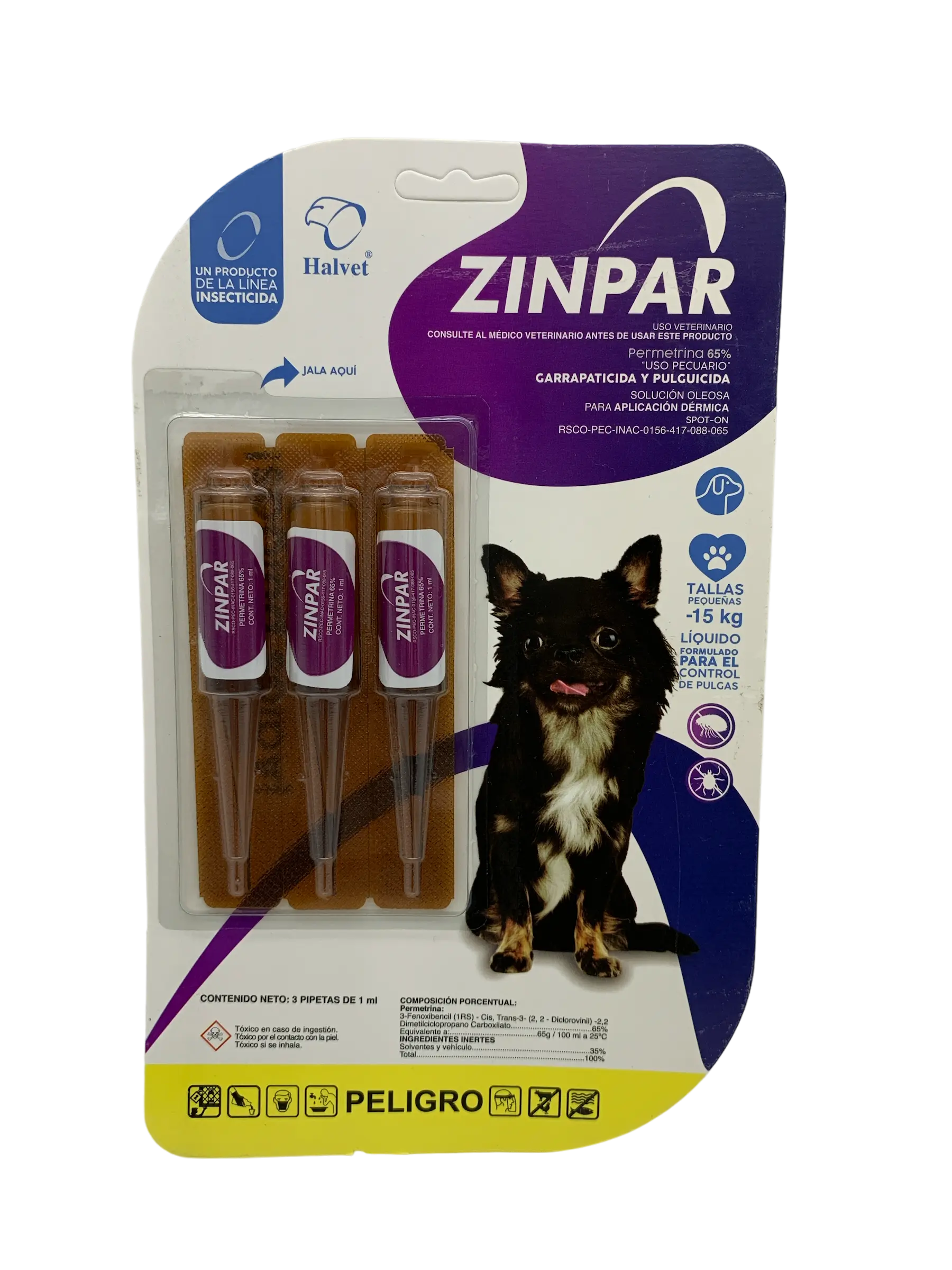 Zinpar Pipeta Antiparasitaria para Mascotas - 3 Pipetas de 1 ml Halvet