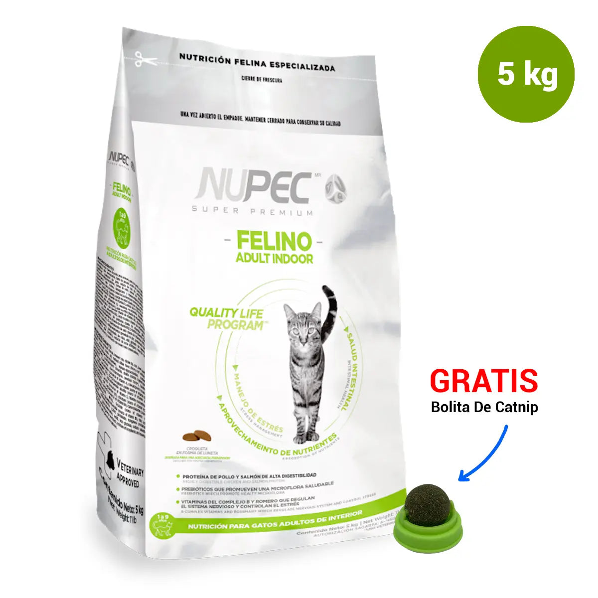 Paquete Nupec Indoor gato adulto 5kg + Regalo bola catnip FridaPets